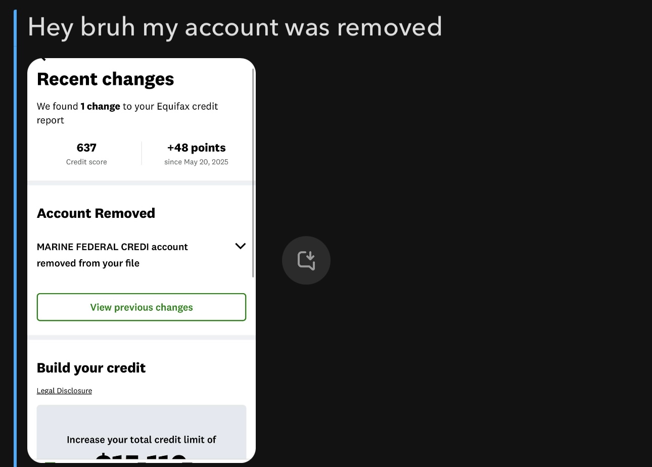 Negative account removed, score up 48 points